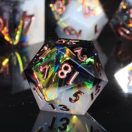 Holographic DND Sharp Edge Roleplaying Polyhedral Dice Set,for Dungeons and Dragons RPG MTG Table Games,7 Pcs Handmade Gemstone Dice Set - color: Ashen Nebula