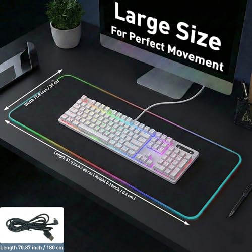 RGB Gaming Mouse Pad, 0.16 Inch Thickness, 31.5" x 11.8" Large Mouse Pad for Desk, 13 Light Modes Desk Mat, Waterproof, for PC Laptop Office Gaming Use - color: Black 31.5 ×11.8''