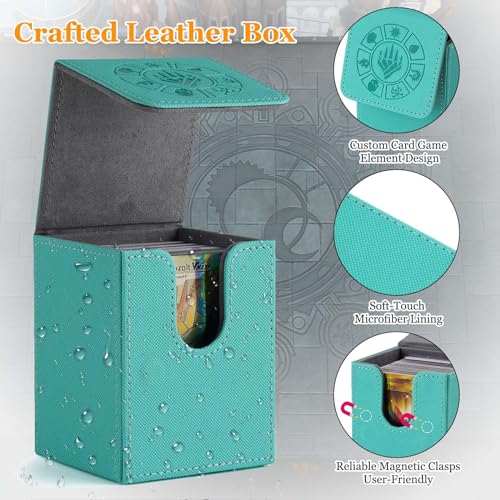 Arkeiliy Card Deck Box, 110+ Storage MTG Deck Box with 50 Pcs Card Sleeve, Collectible Trading Card Cases for Magic Commander and More (Turquoise) - color: Turquoise