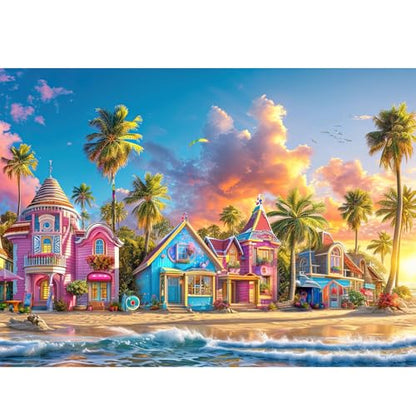 Puzzles for Adults 1000 Pieces,Romantic Beach Jigsaw Puzzle with 1:1 HD Poster,1000 piece Puzzles with Letters on Back, Stress Relief Ideal Gift for Family Games - color: Romantic Beach