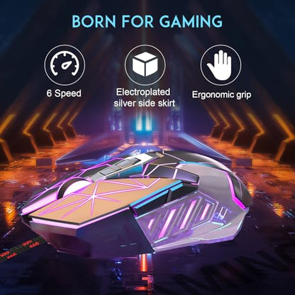 MageGee G10 Gaming Mouse Wired, 7 Colors Breathing LED Backlit Gaming Mouse, 6 Adjustable Speeds, Ergonomic Optical Computer Mouse with 7 Buttons for Windows PC Gamers - color: black