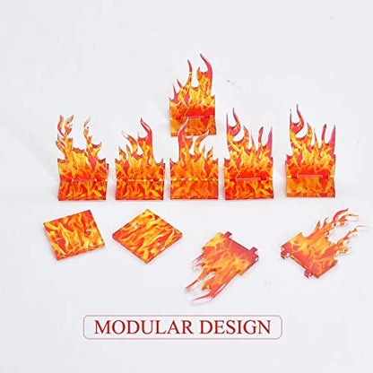 CZYY DND Wall of Fire Miniatures, 8 Acrylic Flame Terrain Pieces | 8 Modular Fire Spell Effects, 1 in Bases, Approx. 2 in Tall, For 25 mm, 28 mm & 32 mm Miniatures and RPG Battle Maps