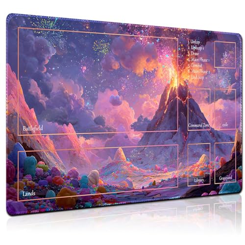 MTG Playmat 24x14 Inch | Optional Game Zone Layout | Non-Slip Rubber Base | Stitched Edges | Includes Free Storage Bag | for TCG, Board Games, and Desk Use(Candlume,with Zone) - color: Candlume, style: With zone