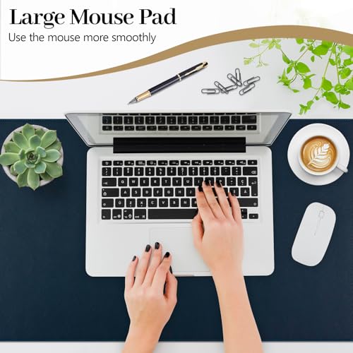 다크 블루 가죽 책상 패드 대형 마우스 패드, 203.2cm x 39.9cm | 키보드 및 마우스용 방수 책상 매트, 미끄럼 방지 컴퓨터 책상 프로텍터, 홈 오피스용 부드러운 마우스 컨트롤 - color: 다크 블루, size: 31.5 x 15.7인치