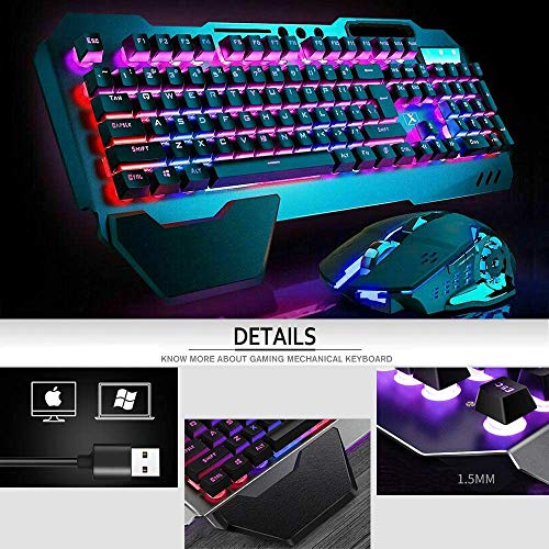 Wireless Membrane Gaming Keyboard and Mouse with Rainbow LED Backlit-Purple | Rechargeable 4800mAh Battery,Metal Panel,Ergonomic,Waterproof,Dustproof,7 Color Mute 2400 DPI Mice for Computer PC Mac Gamer - color: Purple Mixed