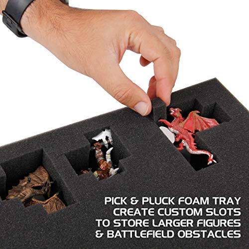 ENHANCE Portable Miniature Figure Storage & Carrying Case - 4 Foam Layers fits 108 Infantry Minis & Pick & Pluck for Large Figures - Book Sleeve & 2 Accessory Pockets for Measuring Tape, Dice & More - size: Large (108 Slots), style: Standard Base Minis