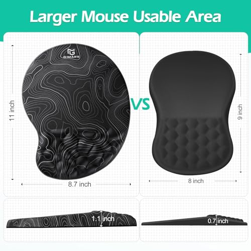 Gimars Upgrade Ergonomic Mouse Pad Wrist Rest with Memory Foam Massage Bump, Enlarge [ 30% Larger Moving Space] Mouse Pad Wrist Support with Nonslip PU Base for Laptop, Computer, Gaming & Office - color: Map-round
