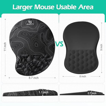 Gimars Upgrade Ergonomic Mouse Pad Wrist Rest with Memory Foam Massage Bump, Enlarge [ 30% Larger Moving Space] Mouse Pad Wrist Support with Nonslip PU Base for Laptop, Computer, Gaming & Office - color: Map-round