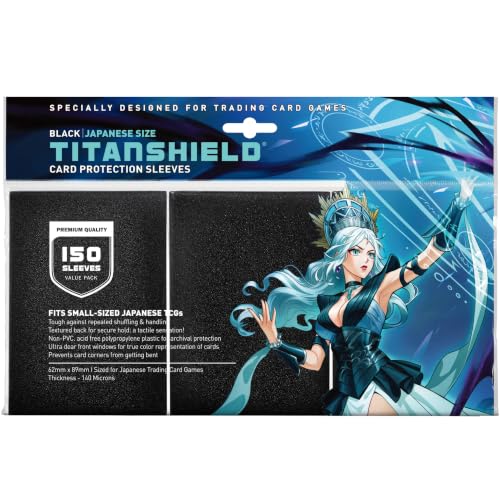 TitanShield Small Japanese Card Sleeves, Black (150 Sleeves) - Fits YuGiOh | Japanese Size Trading Card Deck Protectors for Yu-Gi-Oh, Cardfight Vanguard & Photocards. - color: Black