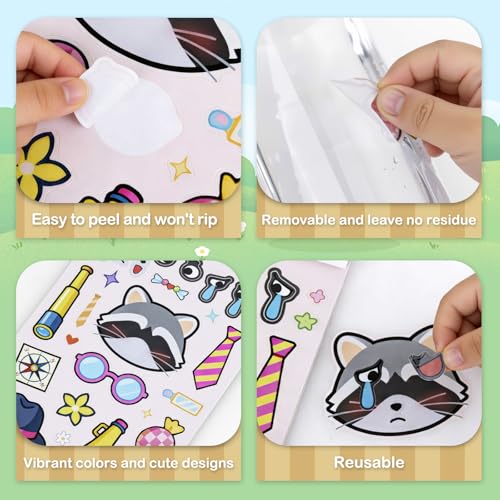 Make a Face Stickers for Kids, 10 Cute Animal Sticker Sheets and 1 Scene Card, Mess-Free DIY Classroom Activities, Goodie Bag Stuffers, Party Favors, Removable and Repositionable - style: Zoo