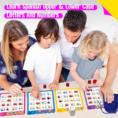 SpriteGru Spanish Bingo Game, 12 Bingo Board Spanish Letters, Numbers & Words Vocabulary Game, Early Educational Toys for Learning - Ages 4 and up, Perfect for Classroom & at Home (Up to 12 Players) - style: Spanish Alphabet Number Bingo Game