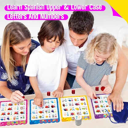 SpriteGru Spanish Bingo Game, 12 Bingo Board Spanish Letters, Numbers & Words Vocabulary Game, Early Educational Toys for Learning - Ages 4 and up, Perfect for Classroom & at Home (Up to 12 Players) - style: Spanish Alphabet Number Bingo Game