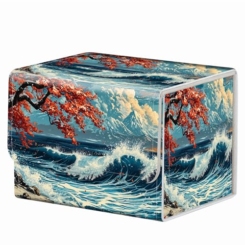 Strong Magnet Card Case Deck Box Mtg Card Box Playing Card Box Magic Deck Box Tcg Up to 200 Cards Creative Pattern Trading Card Storage Box for Collectible Card Games, Great Wave Beach Towel - color: Great Wave Beach Towel