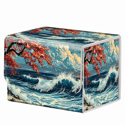 Strong Magnet Card Case Deck Box Mtg Card Box Playing Card Box Magic Deck Box Tcg Up to 200 Cards Creative Pattern Trading Card Storage Box for Collectible Card Games, Great Wave Beach Towel - color: Great Wave Beach Towel