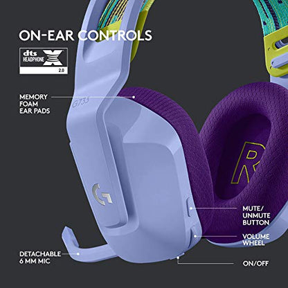Logitech G733 Lightspeed Wireless Gaming Headset - Lilac | Suspension headband, LIGHTSYNC RGB, Blue VO!CE mic technology, PRO-G audio drivers - color: Lilac