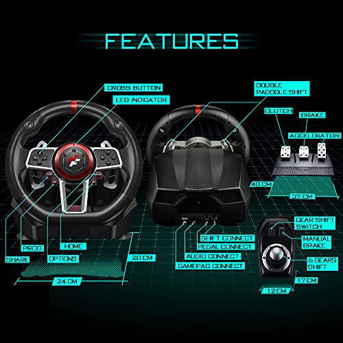 Flashfire Suzuka 900R racing wheel set with Clutch pedals and H-shifter for PC, PS3, PS4, Xbox 360, XBOX ONE and Nintendo Switch