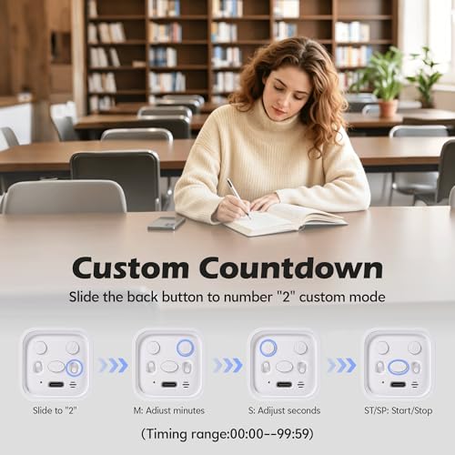 Pomodoro Timer Cube, Productivity Visual Timer Flip, 5/10/30/60 Min Preset Custom Countdown, ADHD Tool Rotating Countdown Stopwatch, Vibrate/High/Low Volume, for Study, Work, Game, Kitchen-White - color: White