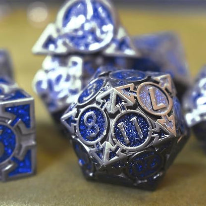RULE DICE D&D Metal Dice Set, 7 die Metal DND Polyhedral Dice Sets with Gift Metal D and D Dice Box, for Dungeons and Dragons Dice Set and Other Role Playing TMG Games(Sapphire Blue) - color: A-sapphire Blue
