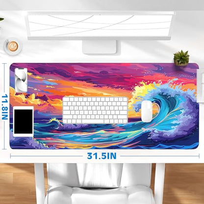 Gaming Mouse Pad, Desk Mat for Keyboard and Mouse, Large Mouse Pad for Desk, Computer Mousepad - color: Japanese Waves 3