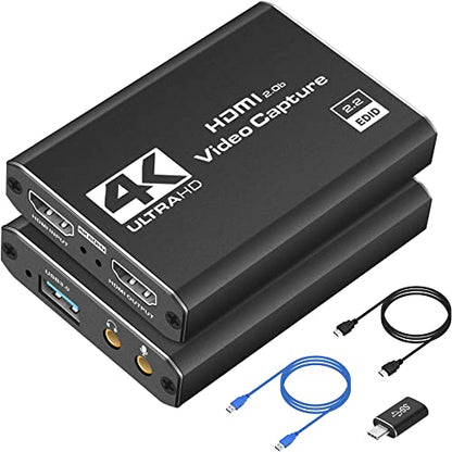 Capture Card 4K Video HDMI to USB 3.0 | for Video Streaming 1080P 60FPS Device Work for PS5/PS4/Switch 2/Xbox/PC/Camera/OBS, Game Screen Recorder Streaming Equipment