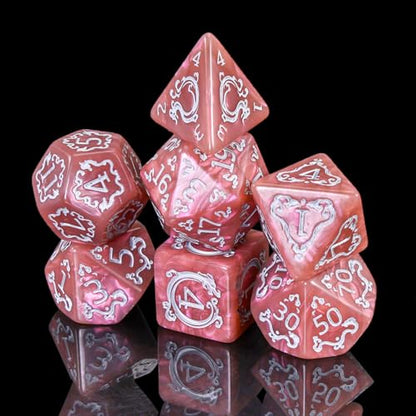 DND Dice Set - 7 Polyhedral Role Playing Dice with Gold Dragon Design, Acrylic D&D Dice Perfect for Dungeons and Dragons, Pathfinder, Warhammer, RPG Games (Pinkish Brown) - color: Tangerine Pink