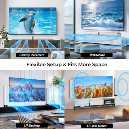 Sound Bar for Smart TV, 80W Soundbar with Bluetooth/ARC/Opt/AUX Connect, Auto Volume Boost, 3 Equalizer Modes, 2 in 1 Detachable Soundbar for TV/PC/Gaming/Projectors - color: Silver