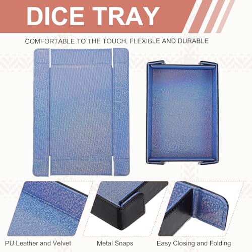 Dice Tray PU Leather Mat Magnetic Folding Dice Rolling Tray Holder Laser Gradient Rectangle Storage Box Perfect for DND Table Games & Entryway & Nightstand Organizer (Dark Blue) - color: Dark Blue