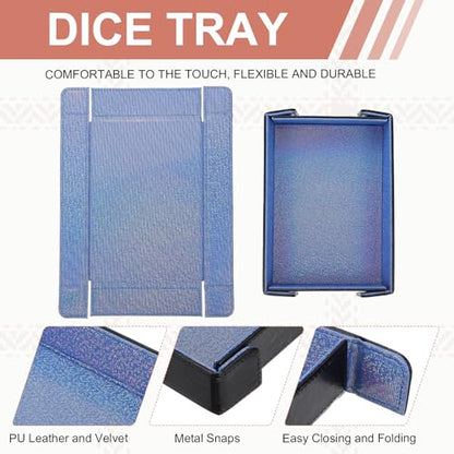 Dice Tray PU Leather Mat Magnetic Folding Dice Rolling Tray Holder Laser Gradient Rectangle Storage Box Perfect for DND Table Games & Entryway & Nightstand Organizer (Dark Blue) - color: Dark Blue