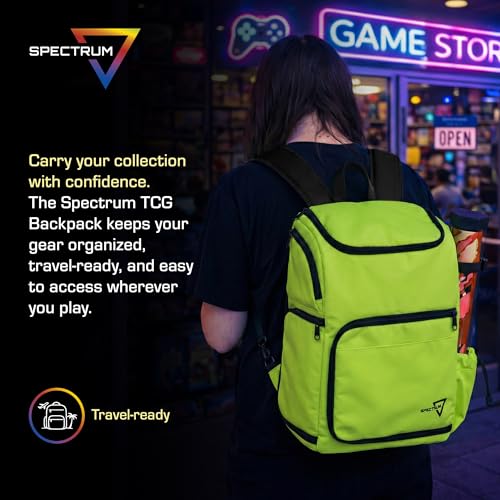 BCW Spectrum TCG Backpack | Holds 7–9 Prism Deck Cases | Configurable Storage for Cards & Gear | Playmat Strap & Side Pocket | Durable & Travel-Friendly Design | Radioactive Green - color: Radioactive Green