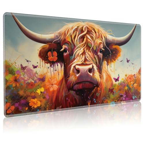Playmat for MTG, 24 x 14 inches Game Play Mat for MTG TCG and Other Card Games, Trading Card Game Play Mat Desk Mats with Stitched Edges Non-Slip Base, Oilpainting Cow - color: Oilpainting Cow, size: Regular