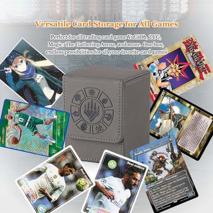 Arkeiliy Card Deck Box, 110+ Storage MTG Deck Box with 50 Pcs Card Sleeve, Collectible Trading Card Cases for Magic Commander and More (Grey) - color: Grey
