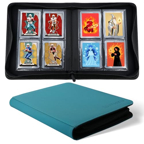 WITHYU Top Loader Binder 4 Pocket for 3"x4" Rigid Cards, 128 Pockets Collectible Card Album with Ringless Design, Trading Card Binder for TCG, MTG, Sports Cards (Aqua Blue) - color: Aqua Blue, size: 4 Pocket