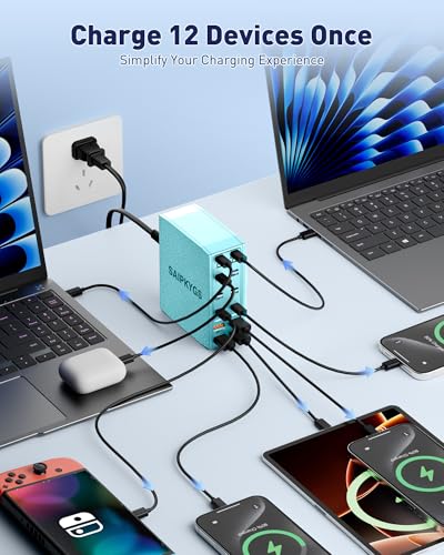 USB Charging Station (1000W),12-Port USB C Charger Block with Dual 100W PD USB-C Fast Charging Station Hub for MacBook Pro/Air/All iPad Phone 17/16 15/14/13/Pro Max/Samsung Galaxy Note(Green) - color: Green