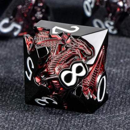 Roycevon Relief Dragon DND Dice Set for Role Playing Game, 7Pcs Metal D&D Dice Set Dungeons Dragons with Gift Box, Polyhedral D and D Dice D20 D12 D10 D8 D6 D4, Red and White - color: Red and White