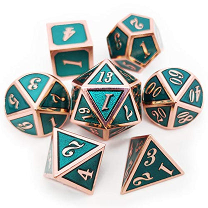 Haxtec Metal D&D Dice Set Copper Teal Polyhedral Metal Dice with Leather Bag Compatible with Dungeons and Dragons DND Accessories Gamer Gifts for DND Lovers Masters Druid - color: Copper Teal