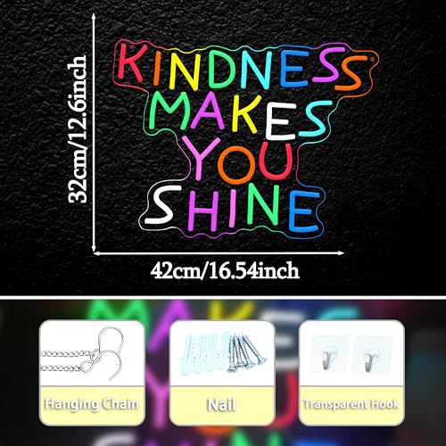 Kindness Makes You Shine Neon Sign Kindness Classroom Neon Light Be Kind LED Light Up Sign for Wall Decor Bedroom Coffee Office Party Home(12.6 * 16.54In) - style: Kindness Makes You Shine