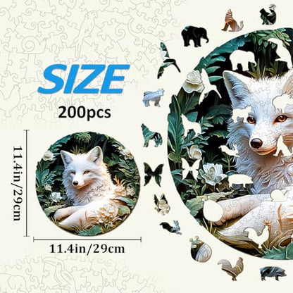 Wooden Puzzle for Adults - Unique Shape Fox Wooden Jigsaw Puzzle, Wood Puzzles, Challenge Puzzle for Adults 11.4x11.4 in 200 Pieces