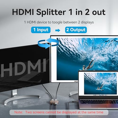 VENTION 8K 2x1 HDMI Switch, 4K@120Hz HDMI Splitter Switcher, 2 in 1 Out with LED Indicators, Supports HDR, 3D, Dolby, Compatible with Laptops, PC, Xbox Series, PS5/4/3, Blue Ray, Projector - color: Brown