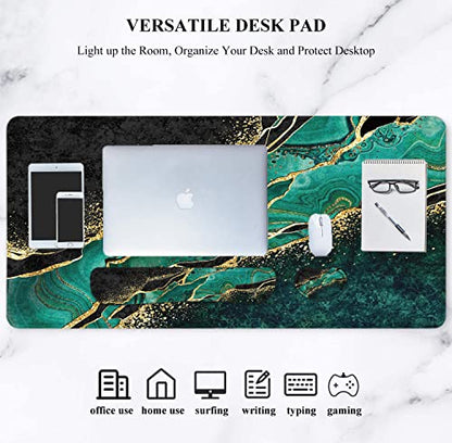 Large Mouse Pad with Wrist Rest, 4-in-1 Wrist Rest for Keyboard and Mouse | Non-Slip Waterproof Desk Mat Set, 35.4"x15.7" Desk Mat+Keyboard Wrist Rest+Mouse Wrist Support+Cup Coaster for Home Office - color: 4Pcs-Gold Green Marble