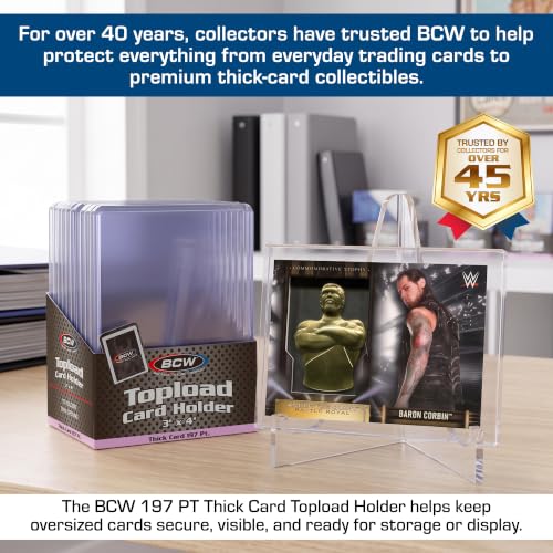 BCW 197 PT. Thick Card Topload Holder - Pack of 10 | Durable Rigid PVC Toploader | Toploaders for Memorabilia, Jersey, Patch, and Relic Cards | Ideal for Collectors and Hobbyists
