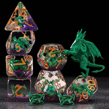 Dragon DND Resin Dice Set, Polyhedral D&D Dice Inclusion Dice for Dungeons and Dragons MTG RPG - color: Green Dragon