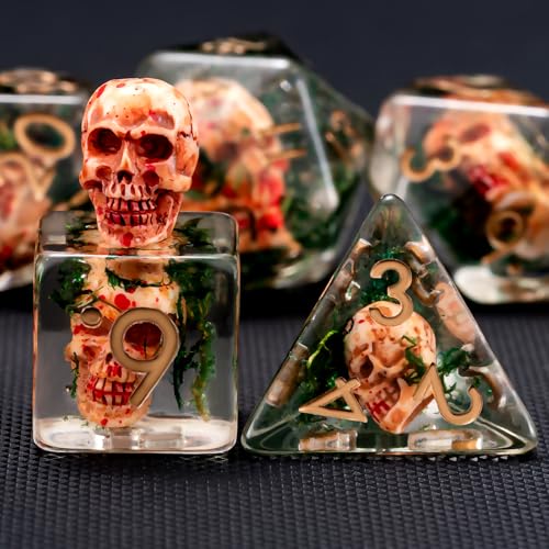 Resin DND Skull Dice Set, D&D Polyhedral Dice for Dungeons and Dragons RPG, MTG Role Playing Games D and D Dice 7pc D20 D12 D10 D8 D6 D4 - color: Skull-2
