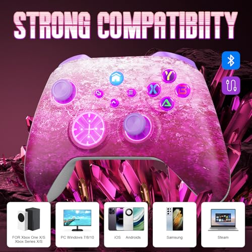Xexvyrin RGB Wireless for X-Box Controller, Compatible with X-Box One X|S, Series PC, Special Edition Custom Controller 6-Axis Motion Control/3.5mm Audio Jack/Dual Vibration/Macro Function/Turbo（pink） - color: pink