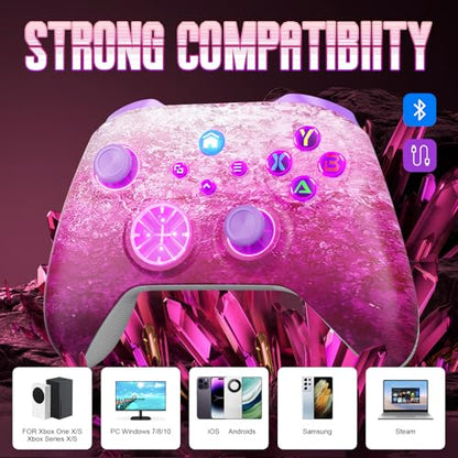 Xexvyrin RGB Wireless for X-Box Controller, Compatible with X-Box One X|S, Series PC, Special Edition Custom Controller 6-Axis Motion Control/3.5mm Audio Jack/Dual Vibration/Macro Function/Turbo（pink） - color: pink