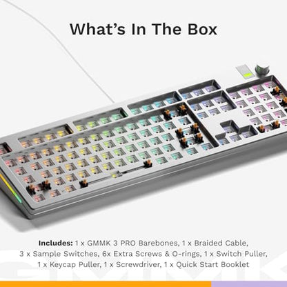 GLORIOUS Gaming - GMMK 3 PRO Barebones Custom Keyboard Kit w/Knob, Custom Modular Aluminum Body & Gasket System, Hotswappable 100% Keyboard, Sound Dampening Foam, Aluminum Switch Plate ANSI (Silver) - color: Silver, size: Full Size, style: GMMK 3 Pro
