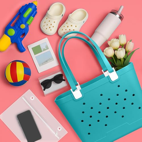 X-Large Rubber Beach Tote Bag, 18.9 "L x 9.4 "W x 13.8 "H Waterproof EVA Beach Totes with Zipper Pocket - color: Blue