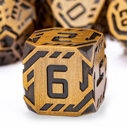 Metal DND Sci-fi Dice Set 7PCS Stripe Polyhedral Dice for Dungeons Dragons RPG Role Playing Game, Glitter D and D Dice with Gift Box D6 D8 D10 D12 D20 (Antique Gold) - color: Antique Gold