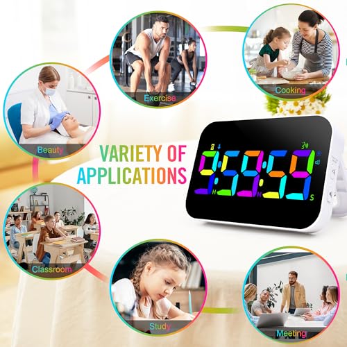 Kitchen Timer for Cooking, Rechargeable Digital Magnetic Timer with Large LED Display, Loud Alarm, Sound Countdown, 4 Volume Levels and 3 Brightness for Classroom, Study (RGB) - color: Rgb