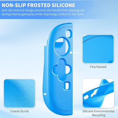 PAWDIARY [2 Pieces Switch 2 Controller Case Silicone Softshell, Anti-slip Switch 2 2025 Grip Cover Protector and 2 Thump Caps, Ergonomic Comfort Handheld Controller 2 Skin - Blue - color: Blue-Blue