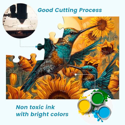 6 Pack 24 Large Piece Puzzle for Seniors Paper Dementia Puzzles for Elderly Adults Easy Puzzle Hummingbird Turtle Dog Panda Jigsaw Puzzle Activities for Elderly Seniors Gift | Hummingbird Turtle Dog Panda Jigsaw Puzzle for Adults Activities for Elderly Se